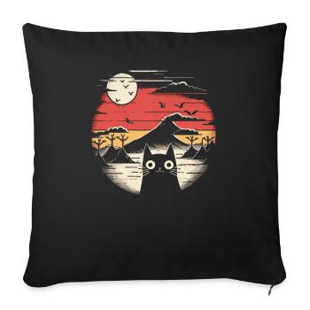 Japanische Natur: Berge und kawaii Katze - Sofakissenbezug 45 x 45 cm - Schwarz - Vorne