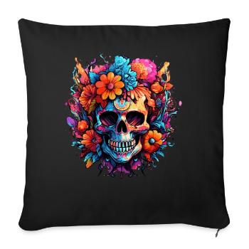 Bouquet de fleurs Sucre Crâne Crâne - Housse de coussin décorative 45 x 45 cm - noir - Devant