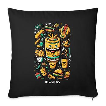 Delicious, fun fast food - Sofa pillowcase 17,3'' x 17,3'' (45 x 45 cm) - black - Front