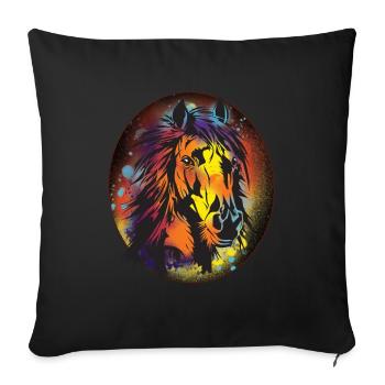 Cheval, Équitation, Dressage, Cadeau, Coloré - Housse de coussin décorative 45 x 45 cm - noir - Devant