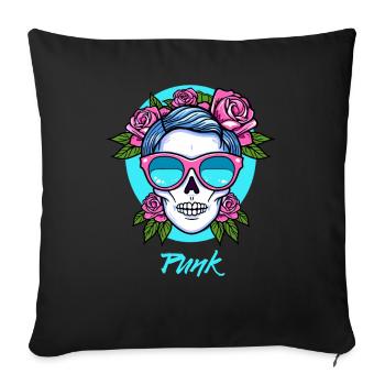 Punk skull and roses - Sofa pillowcase 17,3'' x 17,3'' (45 x 45 cm) - black - Front