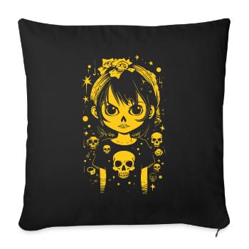 Mignonne fille d’anime en colère - Housse de coussin décorative 45 x 45 cm - noir - Devant