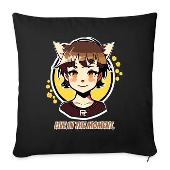Live in the moment, cat girl - Sofa pillowcase 17,3'' x 17,3'' (45 x 45 cm) - black - Front