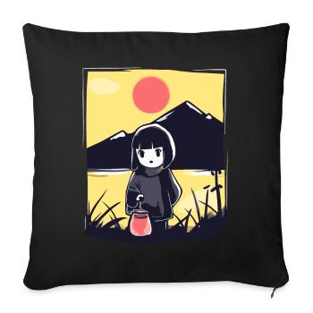 Japanese Red Sun: Anime Girl with Lamp - Sofa pillowcase 17,3'' x 17,3'' (45 x 45 cm) - black - Front