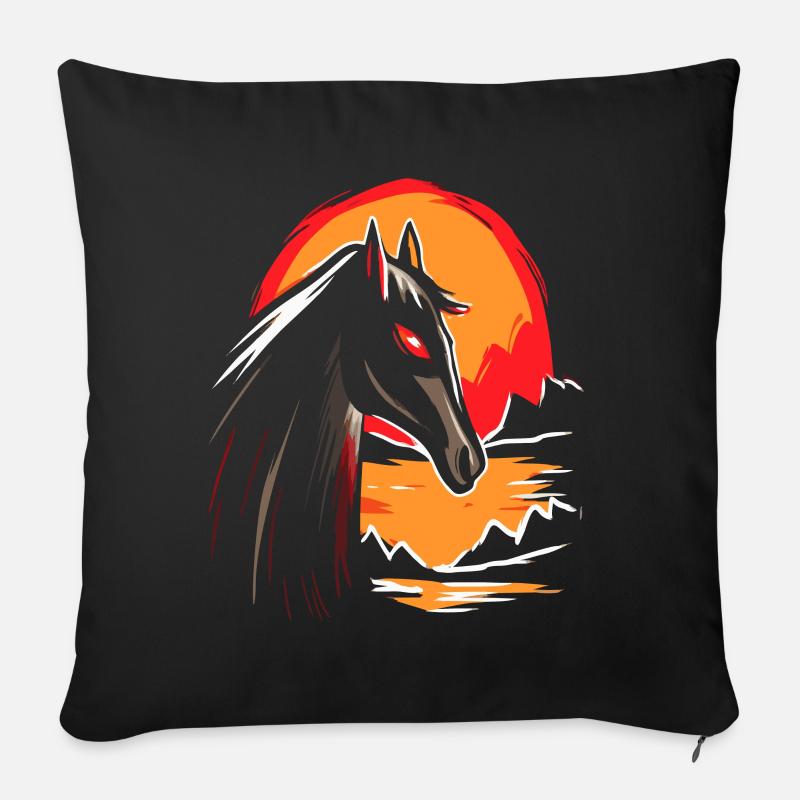 Japanische Rote Sonne: Ein Dunkles Pferd - Sofakissenbezug 45 x 45 cm - Schwarz