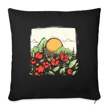 Soleil jaune japonais, nature et fleurs - Housse de coussin décorative 45 x 45 cm - noir - Devant