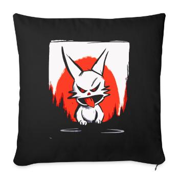 Soleil rouge japonais et un lapin coquin - Housse de coussin décorative 45 x 45 cm - noir - Devant