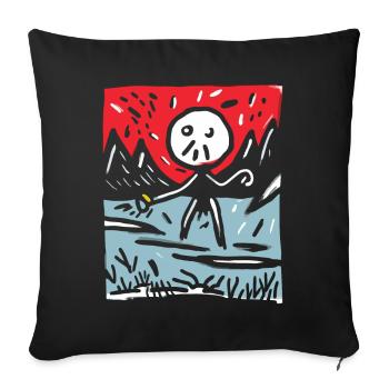Le soleil rouge du Japon : montagnes et bonhommes allumettes - Housse de coussin décorative 45 x 45 cm - noir - Devant