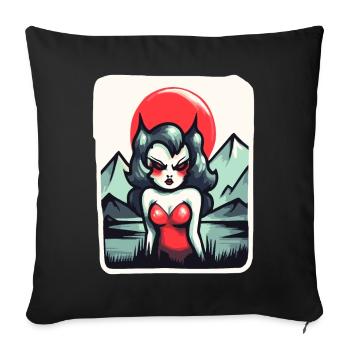 Le soleil rouge du Japon : la sorcière des montagnes - Housse de coussin décorative 45 x 45 cm - noir - Devant