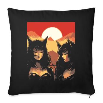 Japon, Soleil Rouge, Chats, Oreilles, Filles - Housse de coussin décorative 45 x 45 cm - noir - Devant