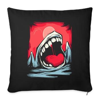 Le soleil rouge du Japon et la montagne de la bouche avec des dents - Housse de coussin décorative 45 x 45 cm - noir - Devant