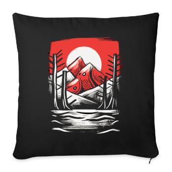 Soleil rouge du Japon, montagnes de poissons - Housse de coussin décorative 45 x 45 cm - noir - Devant