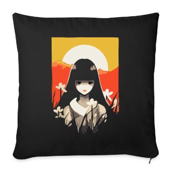 Japanische Sonne Anime Mädchen Berge Geisha - Sofakissenbezug 45 x 45 cm - Schwarz - Vorne
