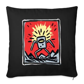 Japanese red sun and a cartoon robot - Sofa pillowcase 17,3'' x 17,3'' (45 x 45 cm) - black - Front