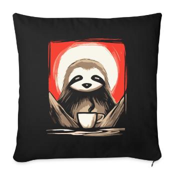 Japanese Red Sun Coffee Sloth - Sofa pillowcase 17,3'' x 17,3'' (45 x 45 cm) - black - Front