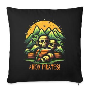 Ahoy Pirates: Pirate Island and Treasure Chest - Sofa pillowcase 17,3'' x 17,3'' (45 x 45 cm) - black - Front