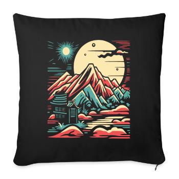 Paysages de montagne et temples japonais - Housse de coussin décorative 45 x 45 cm - noir - Devant