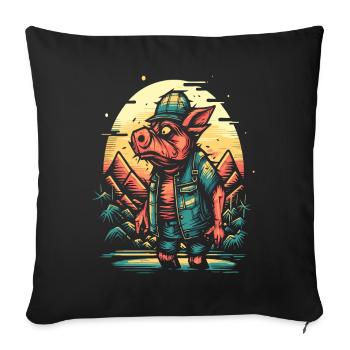 Pig Pig Farmer: on the Palm Island - Sofa pillowcase 17,3'' x 17,3'' (45 x 45 cm) - black - Front