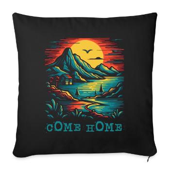 Rentrer à la maison : Scène Nature Soleil, Oiseaux et Montagnes - Housse de coussin décorative 45 x 45 cm - noir - Devant