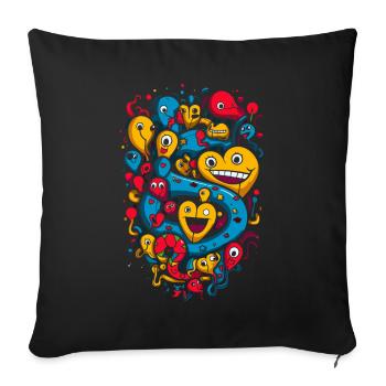 Playful Heart Bubbles and Monsters - Sofa pillowcase 17,3'' x 17,3'' (45 x 45 cm) - black - Front