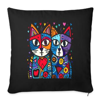 Love cats surrounded by hearts - Sofa pillowcase 17,3'' x 17,3'' (45 x 45 cm) - black - Front