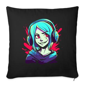 Music, Headphones and Anime Girls - Sofa pillowcase 17,3'' x 17,3'' (45 x 45 cm) - black - Front