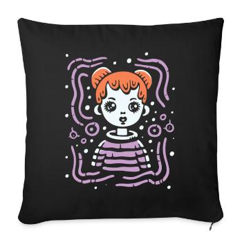 Modern Art Lines and a Cartoon Girl - Sofa pillowcase 17,3'' x 17,3'' (45 x 45 cm) - black - Front