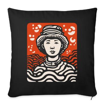 Asia Roots, Asian Farmer: Cartoon Art - Sofa pillowcase 17,3'' x 17,3'' (45 x 45 cm) - black - Front