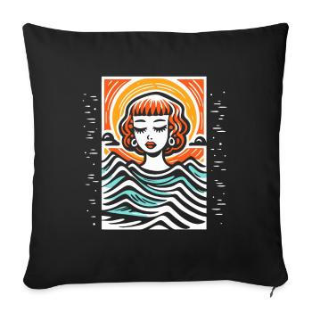 Cartoon of a woman and the calm of the ocean - Sofa pillowcase 17,3'' x 17,3'' (45 x 45 cm) - black - Front
