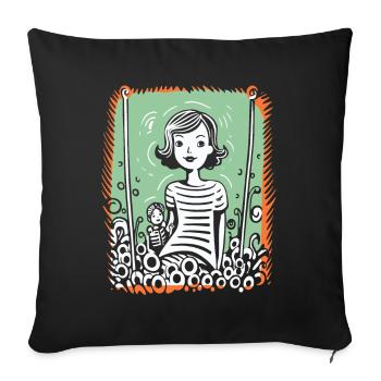 Gribouillage artistique : mère et enfant - Housse de coussin décorative 45 x 45 cm - noir - Devant