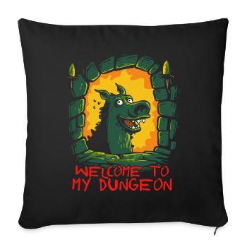 Drôle de cochon dragon : bienvenue dans le donjon - Housse de coussin décorative 45 x 45 cm - noir - Devant