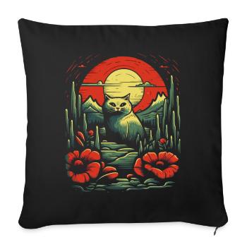 Un chat dans le champ de coquelicots - Housse de coussin décorative 45 x 45 cm - noir - Devant