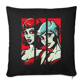 Portrait de bande dessinée de belles copines - Housse de coussin décorative 45 x 45 cm - noir - Devant