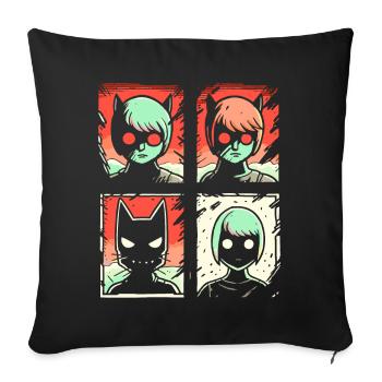 Cartoon Cat Superhero Squat - Sofa pillowcase 17,3'' x 17,3'' (45 x 45 cm) - black - Front