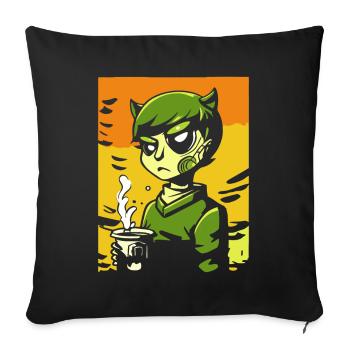 Cartoon Manga Anime, Boy with Coffee - Sofa pillowcase 17,3'' x 17,3'' (45 x 45 cm) - black - Front
