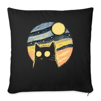 Starry Night Retro Cat - Sofa pillowcase 17,3'' x 17,3'' (45 x 45 cm) - black - Front