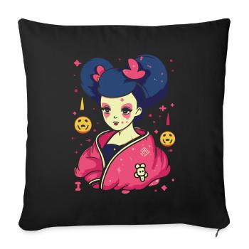 Dessin animé Manga Anime : La Geisha idiote - Housse de coussin décorative 45 x 45 cm - noir - Devant