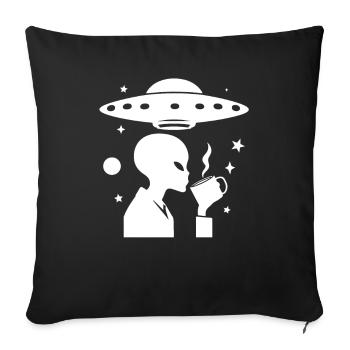 Alien Silhouette with Coffee & UFO - Sofa pillowcase 17,3'' x 17,3'' (45 x 45 cm) - black - Front