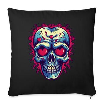 Skull in love with hearts - Sofa pillowcase 17,3'' x 17,3'' (45 x 45 cm) - black - Front