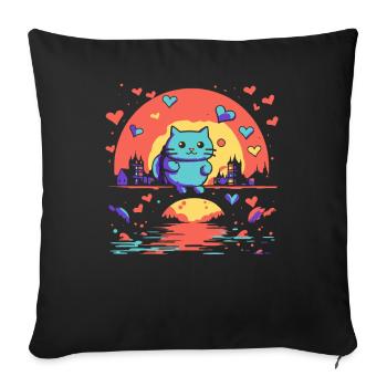 A happy cat and hearts - Sofa pillowcase 17,3'' x 17,3'' (45 x 45 cm) - black - Front