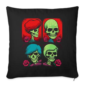 Cartoon Pop Art Image of Skulls and Roses - Sofa pillowcase 17,3'' x 17,3'' (45 x 45 cm) - black - Front