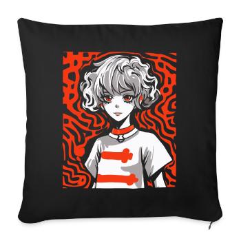 dessin animé, manga, anime, art, une fille - Housse de coussin décorative 45 x 45 cm - noir - Devant