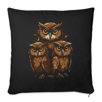 Trois hiboux, un regard - Housse de coussin décorative 45 x 45 cm - noir - Devant