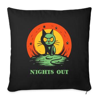 Outside at night, a cat - Sofa pillowcase 17,3'' x 17,3'' (45 x 45 cm) - black - Front