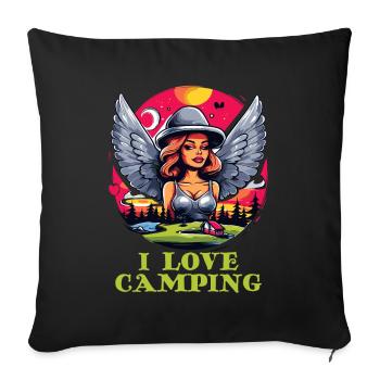 I love camping with nice girls - Sofa pillowcase 17,3'' x 17,3'' (45 x 45 cm) - black - Front