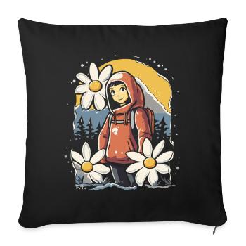 Anime girl on hike in nature - Sofa pillowcase 17,3'' x 17,3'' (45 x 45 cm) - black - Front