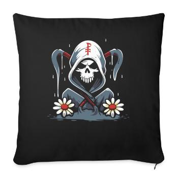 Le pouvoir des fleurs de la Faucheuse de dessin animé - Housse de coussin décorative 45 x 45 cm - noir - Devant