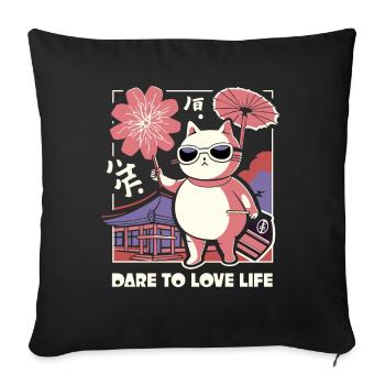 Aimez la vie comme un chat japonais - Housse de coussin décorative 45 x 45 cm - noir - Devant