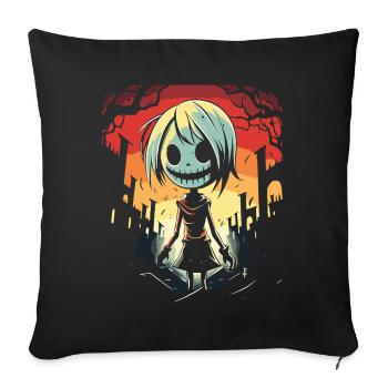 Fille zombie d’anime japonais la nuit - Housse de coussin décorative 45 x 45 cm - noir - Devant