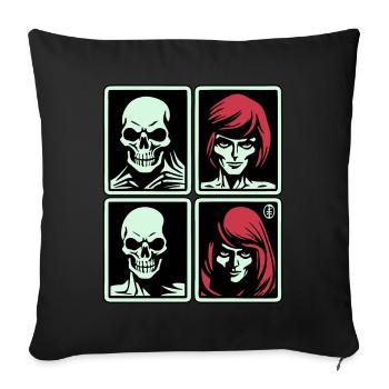 Pop Art tête de mort et cheveux roux - Housse de coussin décorative 45 x 45 cm - noir - Devant
